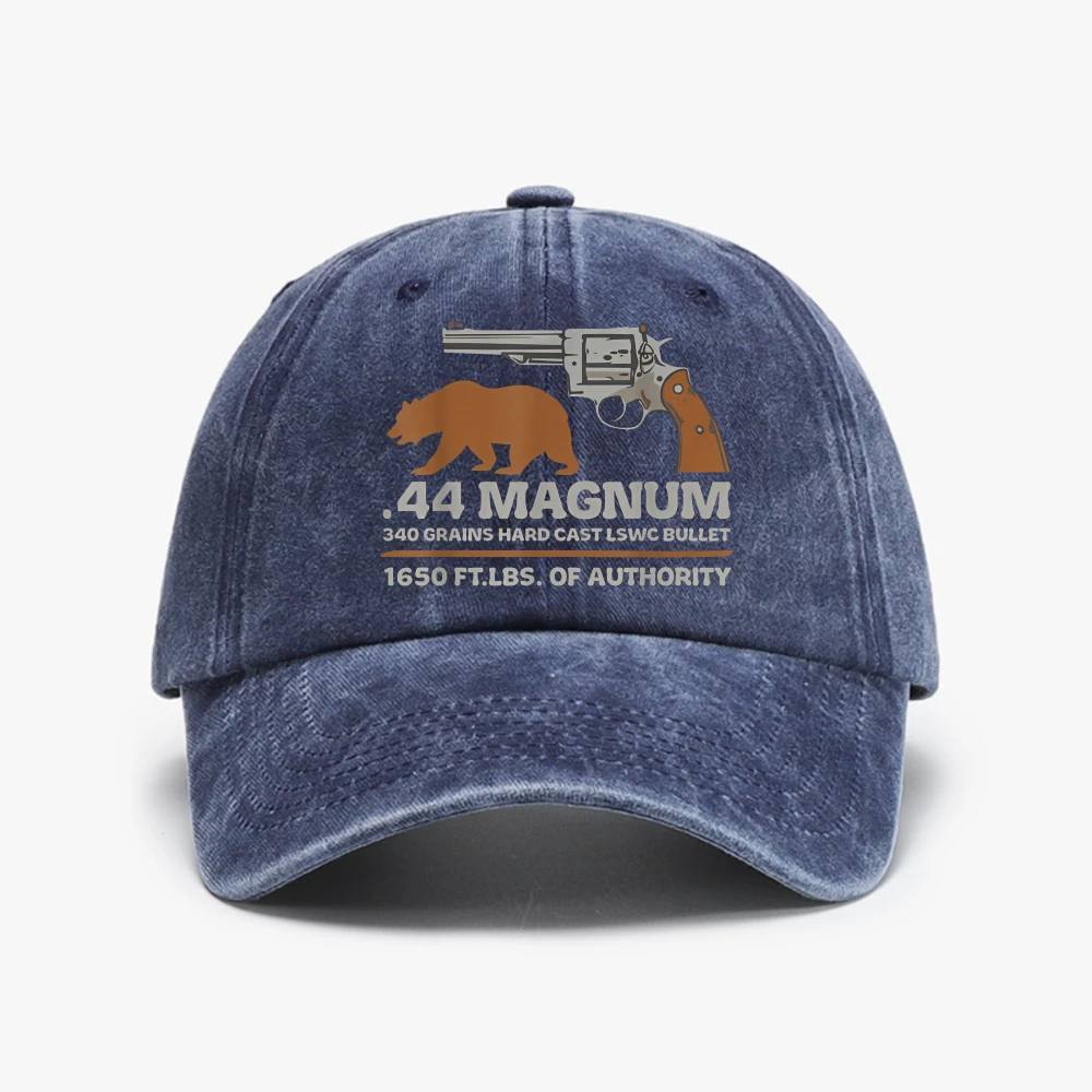 44 Big Bore Hunting Revolver Bear Outdoor Trail Washed Baseball Cap Unisex Adjustable sunhat