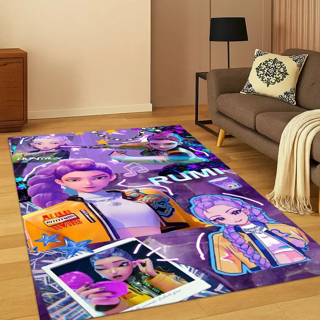 Kpop Demon Hunters Rumi Mira Zoey musique dessin animé tapis pour chambre salon canapé décor à la maison, tapis de sol antidérapant cadeau