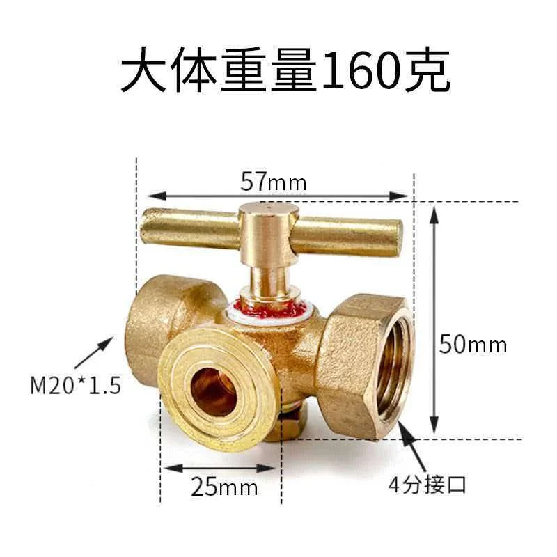 Brass gas storage tank boiler three-way plug valve with internal and external wires, 4-point pressure gauge M20x1.5 valve switch