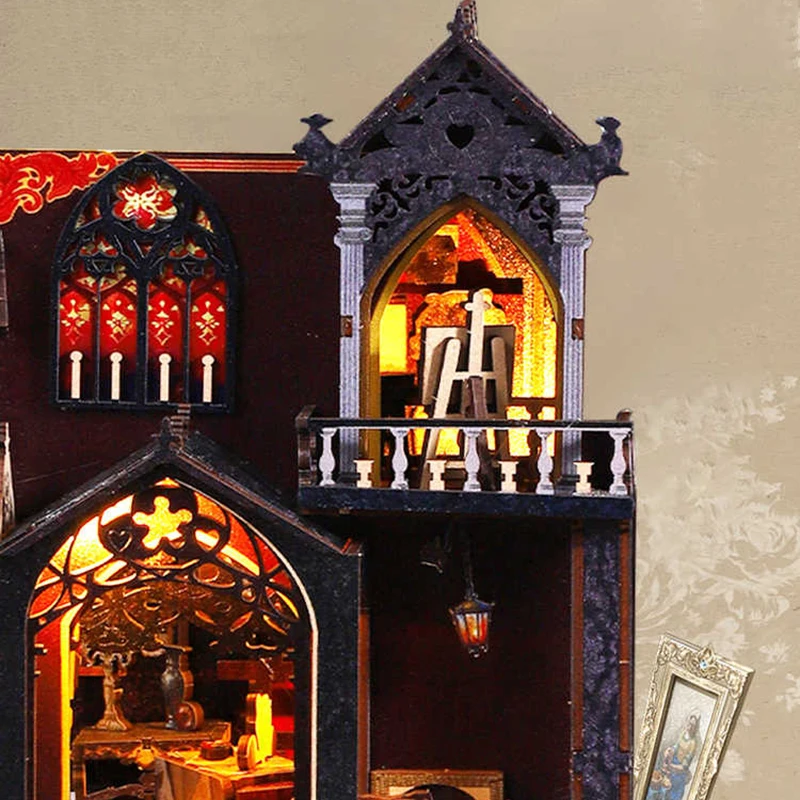 ชุดประกอบบ้านตุ๊กตาไม้ DIY สตูดิโอศิลปะ เฟอร์นิเจอร์จิ๋ว ชุดประกอบมุมอ่านหนังสือ โมเดลอาคาร 3 มิติ ของเล่นประกอบเอง ของขวัญคริสต์มาสสำหรับผู้ใหญ่ บ้านตุ๊กตา