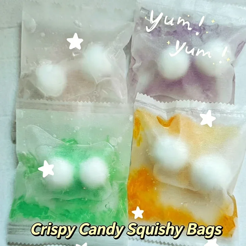 Crispy Candy Squeeze Bag Fidget Stress Anxiety Relief Toy Transparent Bag Soft Balls Inside Fruit Sensory Toy Cute Pocket Size