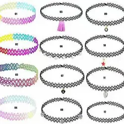12 pieces Fashion Velvet Choker Necklace for Women Vintage Sexy Colourful & Black Plastic Lace Girl Neck Jewelry Accessories