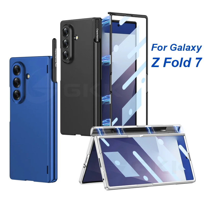 

Magnetic Hinge 360 Protective Case For Samsung Galaxy Z Fold 7 Pen Holder Outer Screen Glass Matte Cover For Galaxy Z Fold7 Case