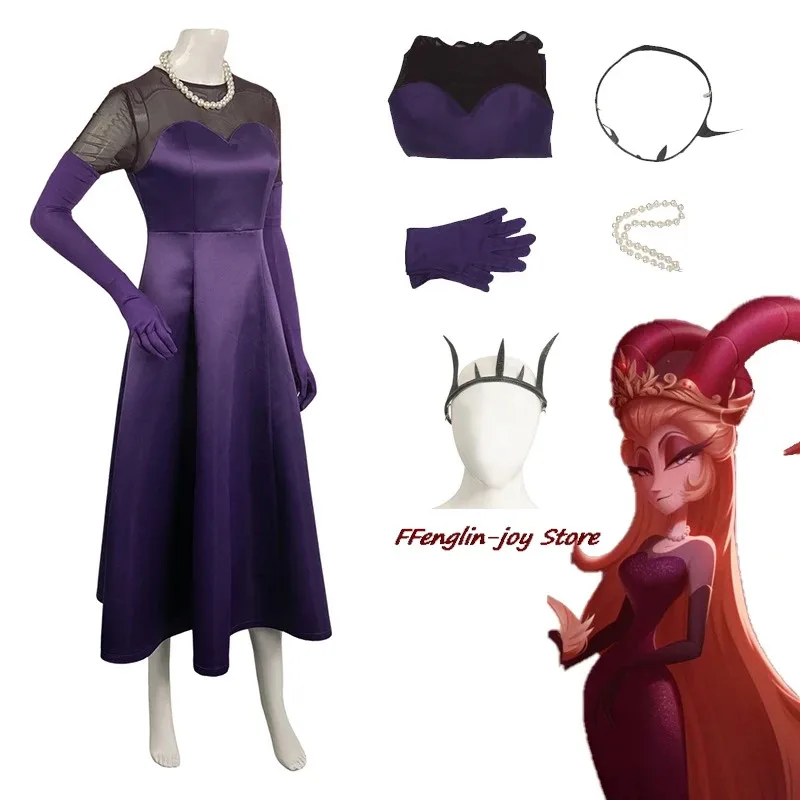 

Lilith Cosplay Evening Dress Anime Hazbin Demon Horns Hotel Decor Props First Women Cosplay Fancy Sexy Costume Halloween Party