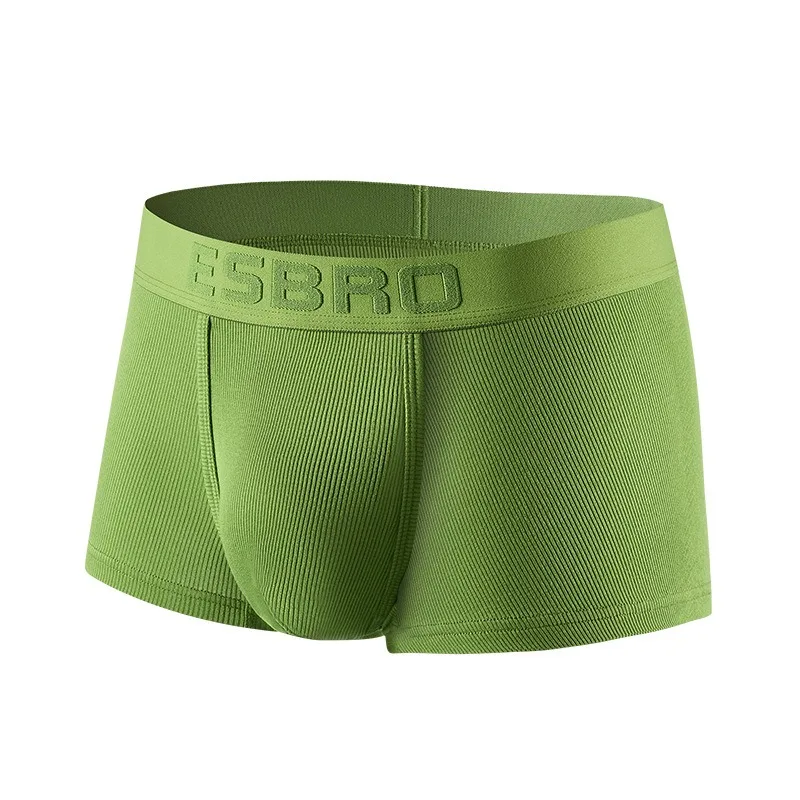 Men's Underwear Solid Color Threaded Boxer Shorts with U-Shaped Convex Front Bag and Separated Design Underpants