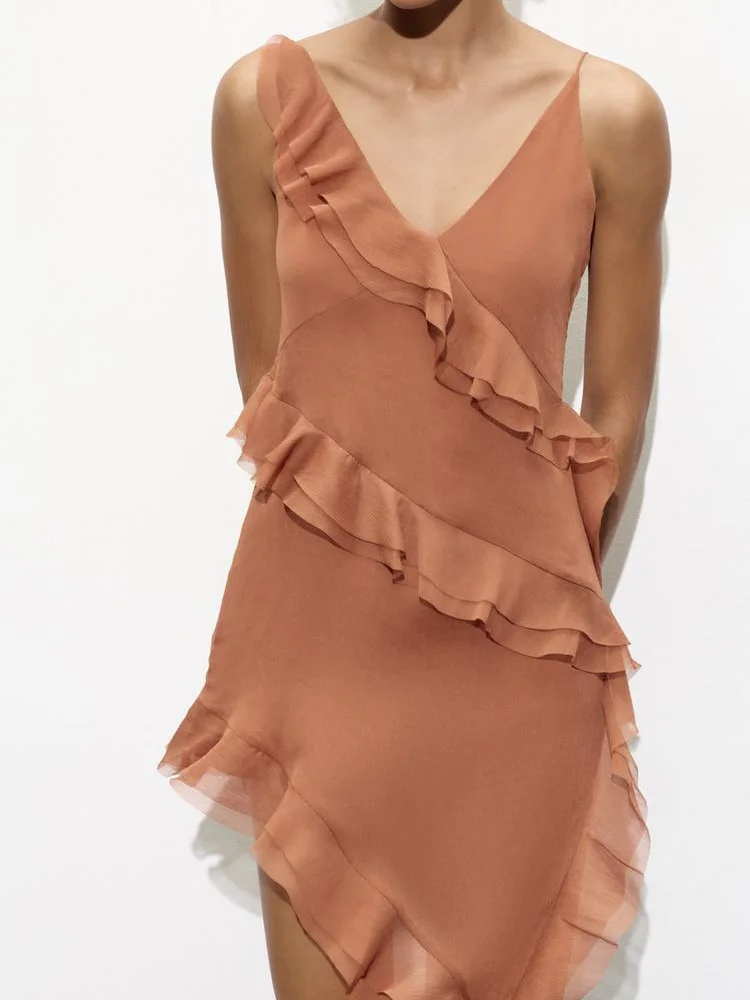 Novo Lançamento de Verão Vestido F Sem Mangas Assimétrico com Camadas Decorativas e Alças, Saia Curta de Cintura Alta ...