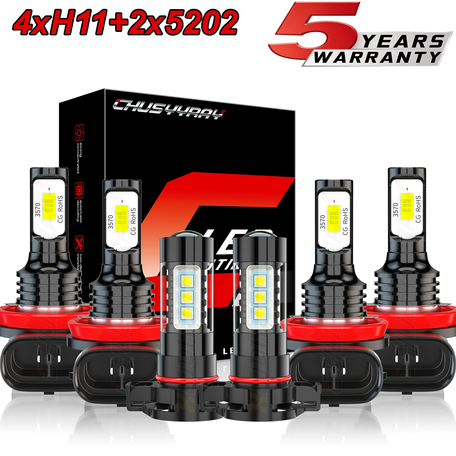For Chrysler Town & Country 2010-2016 Combo LED Headlights High-Low Beam + Fog Light Bulbs Kit 80W 6000K 8000LM