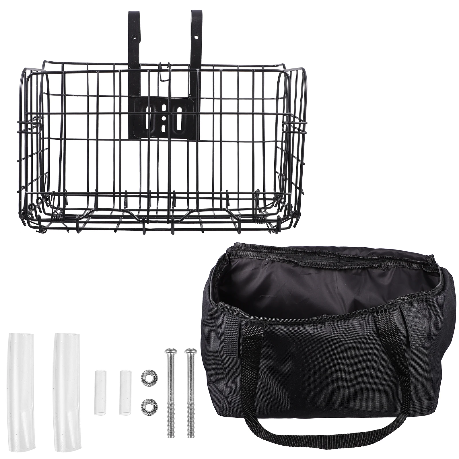 

2Pcs Bike Basket Durable Iron Canvas Bag Detachable Front Folding Frame Spacious Accessories Fits Most Bikes Safe Stable Riding
