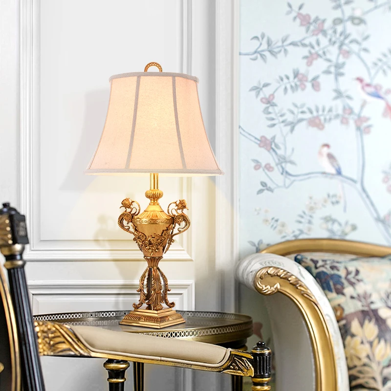 French Home Decoration Bedroom Study Warm Lighting All Copper Brass LED Table Lamp