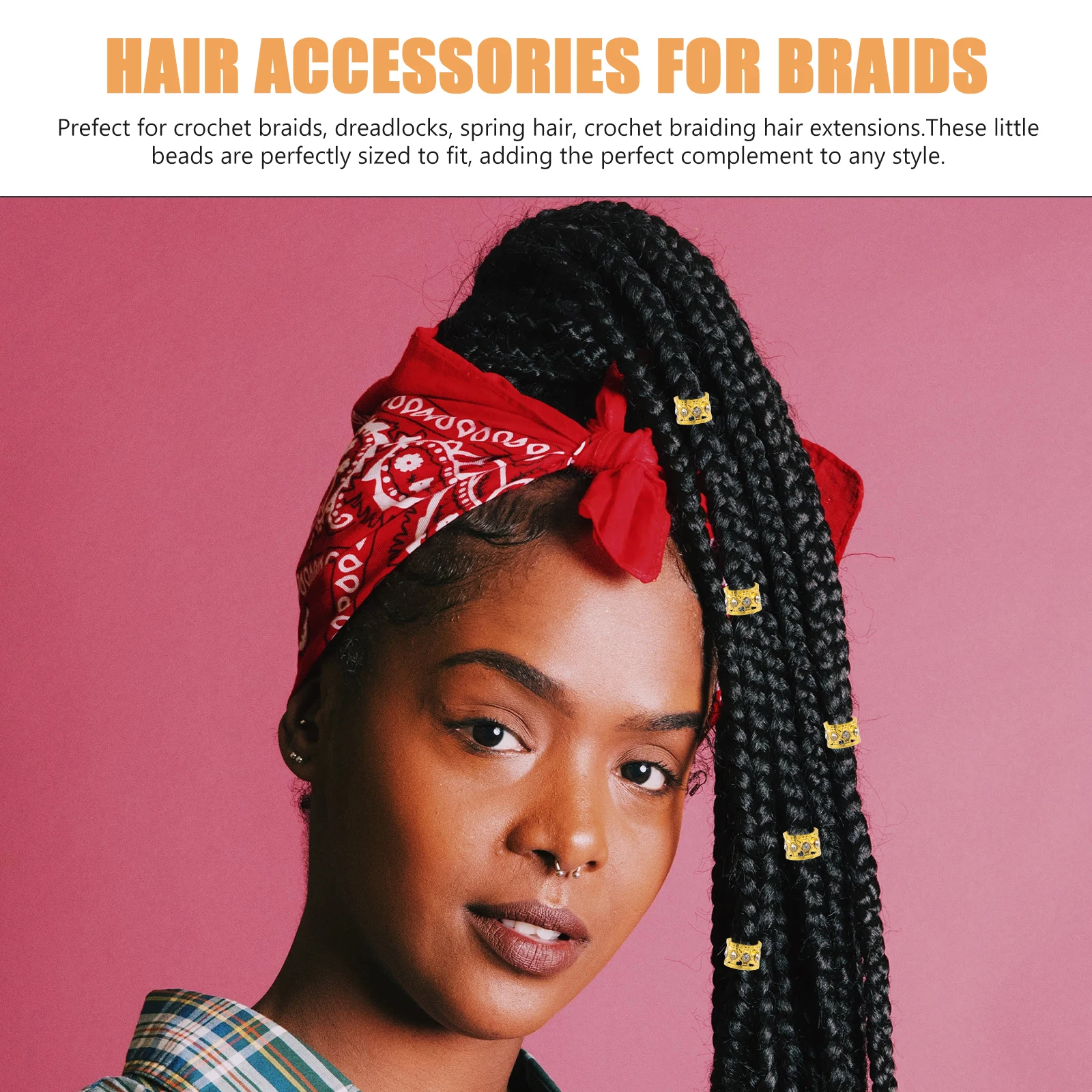 

50Pcs Metal Hair Jewelry Rings Hair Cuffs Easy Use Braiding Accessories for Dreadlocks Crochet Braids Extensions