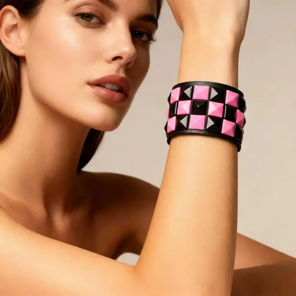 Punk 3Pcs/Set Bicolor Bangles Unisex 2-speed Adjustable Detachable Cool Riding Wide Bracelet Couple Party Wrist Jewelry Pulseira