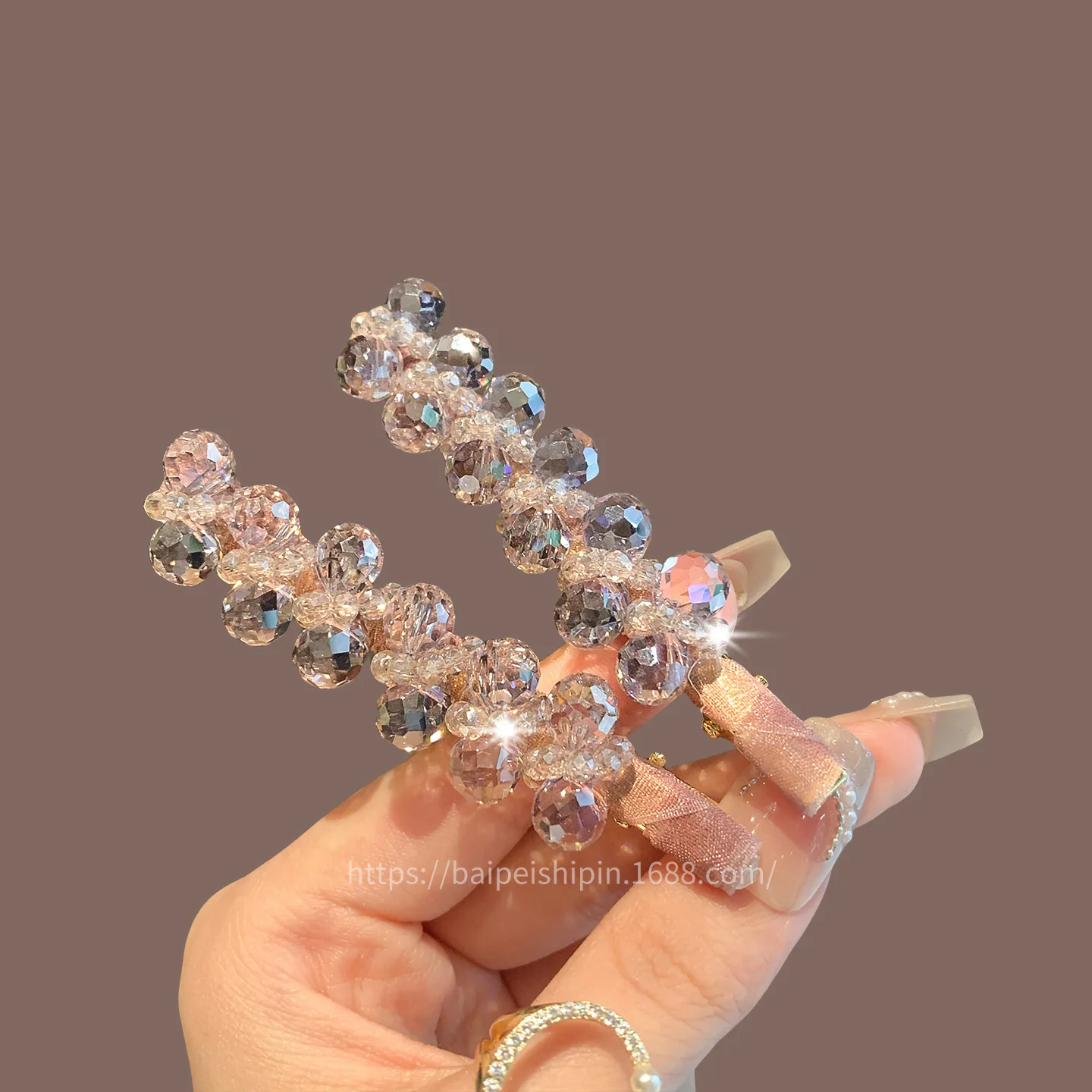 

1pc Korean Light Luxury Floral Rhinestone Duckbill Hair Clip Sparkly Side Bangs Clasp for Women High End Daily