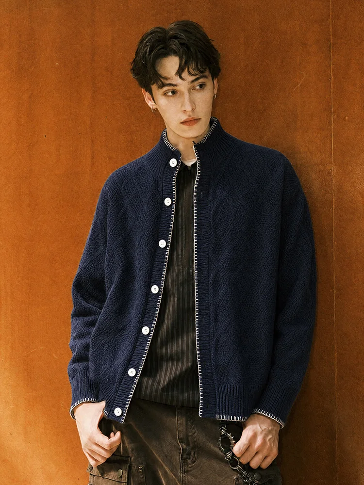 Matcha Story Color Block Open Cardigan Sweater Men Women Autumn New Knitted Outerwear Trendy Neutral Style Polyester Fiber