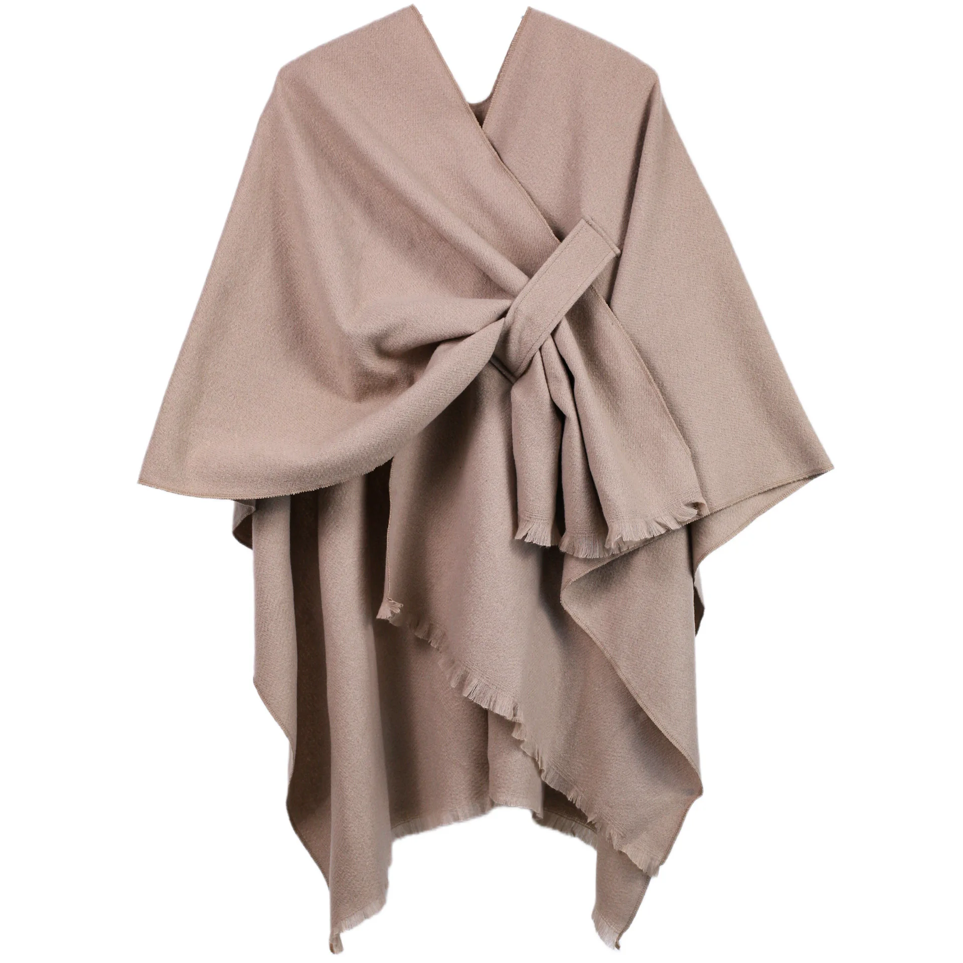 เสื้อคลุมโอเวอร์ไซส์แบบเปิดด้านหน้าสำหรับผู้หญิง มีรอยผ่า สีพื้น ไซส์ใหญ่ แฟชั่นฤดูใบไม้ผลิ-ฤดูใบไม้ร่วง 2024