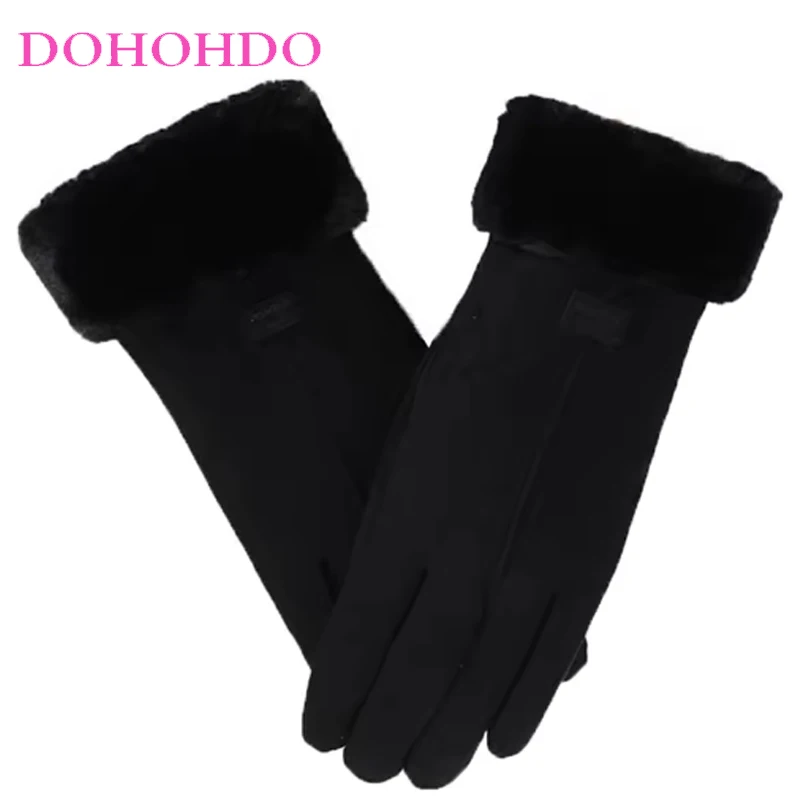 

Warm Gloves Autumn Winter Suede Black Gloves Ladies Plus Velvet Padded Riding Windproof Touch-screen Motorcycle Gloves Перчатки