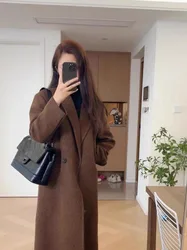Women's Wool & Blends Coat Retro Long Brown Ladies Jackets Novelty Casual Elegant Trendy Outerwears Luxury Sleeve Cheap on Sale