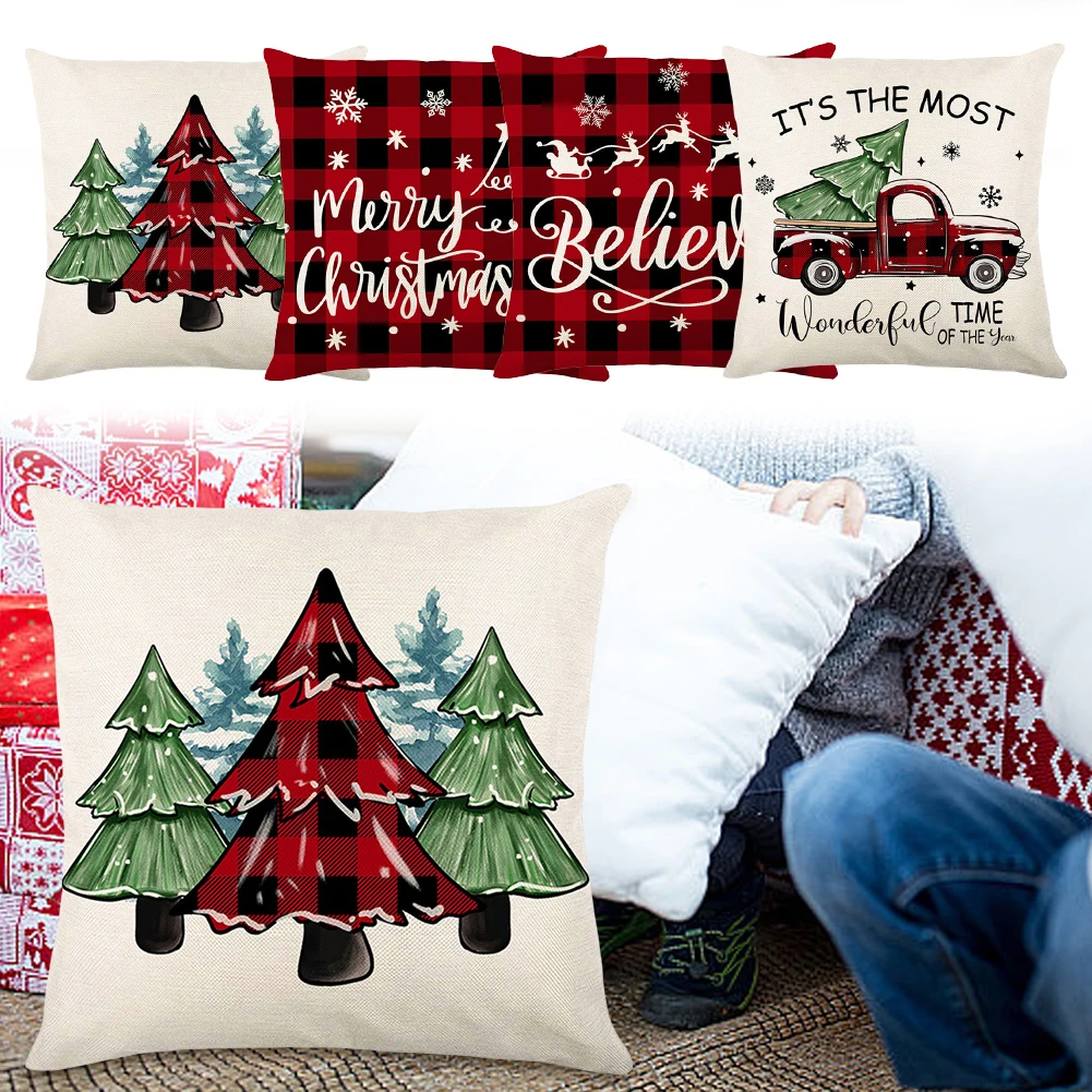 Christmas Winter Holiday Pillowcase Printed Pillow Case Decorative Cushion Cover Letters Cushion Case for Home Decor