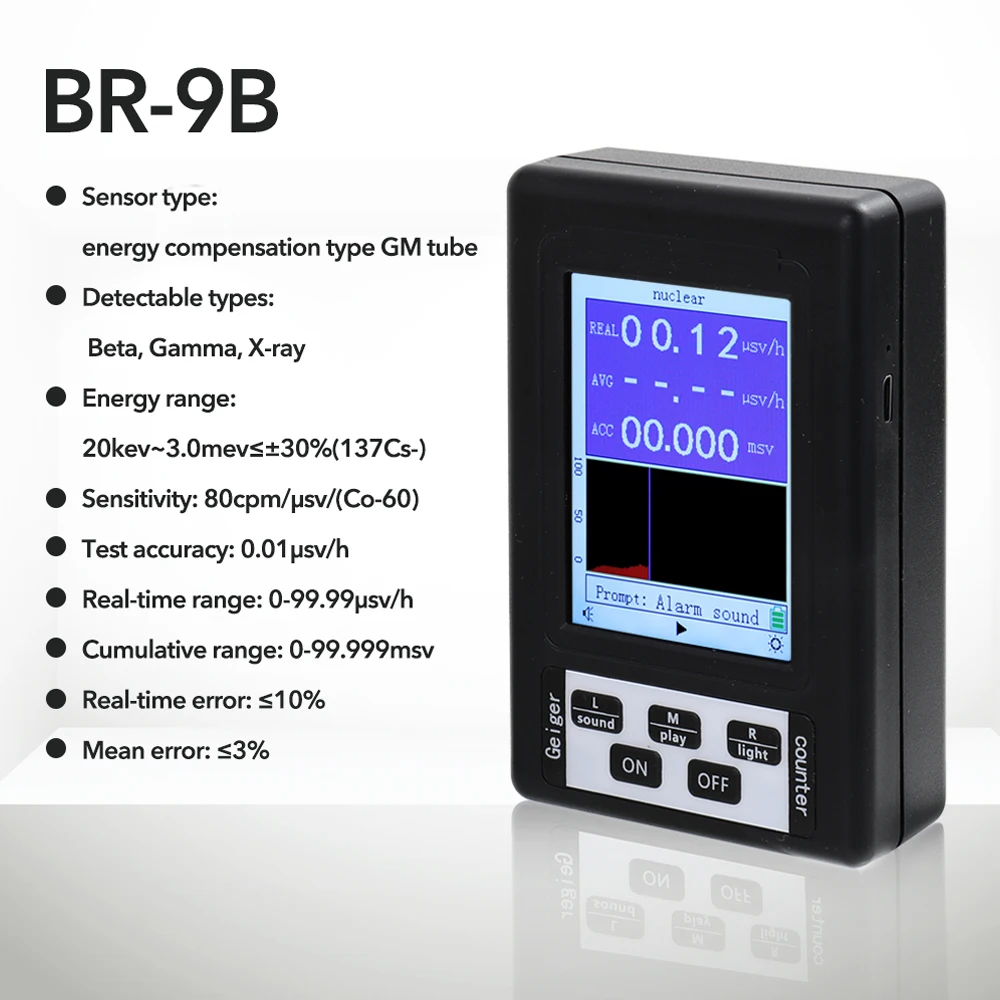 

BR-9B Handheld Portable Digital Display Nuclear Radiation Detector Geiger Counter Semi-functional Type Dosimeter Marble Tester