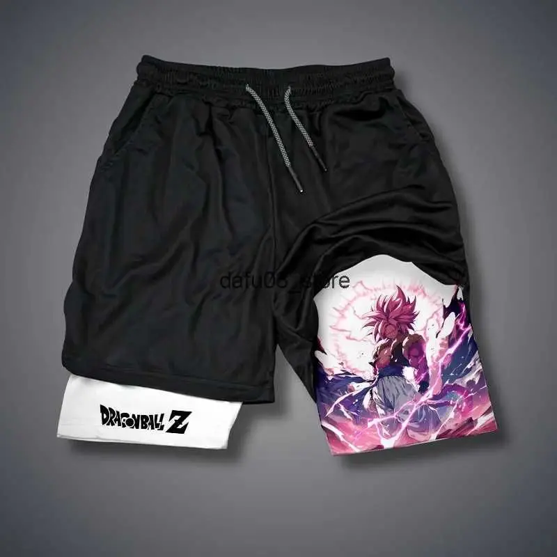 جوكو شورت رياضي للرجال 2 في 1 سريع الجفاف للتمرين والجري وضغط الصالة الرياضية والتدريب واللياقة البدنية سروال قصير صيفي أنيمي