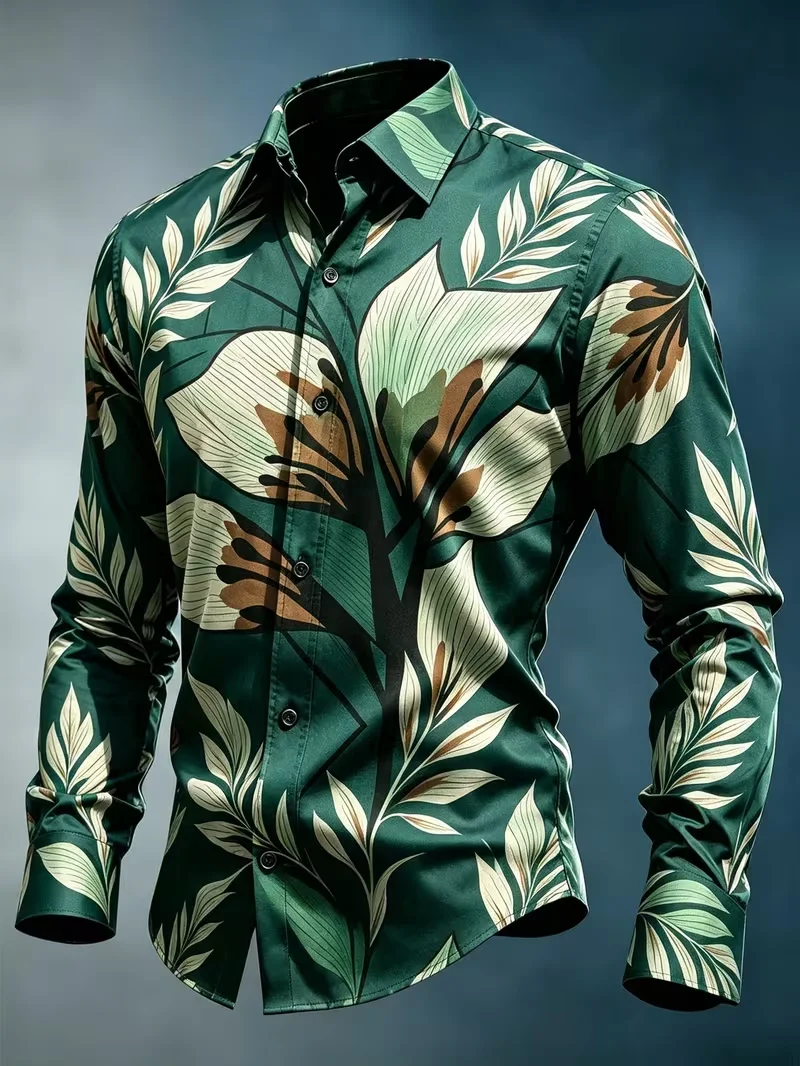 New black and white vertical stripe creative coffee cup printed shirt for men, slim fit long sleeved shirt