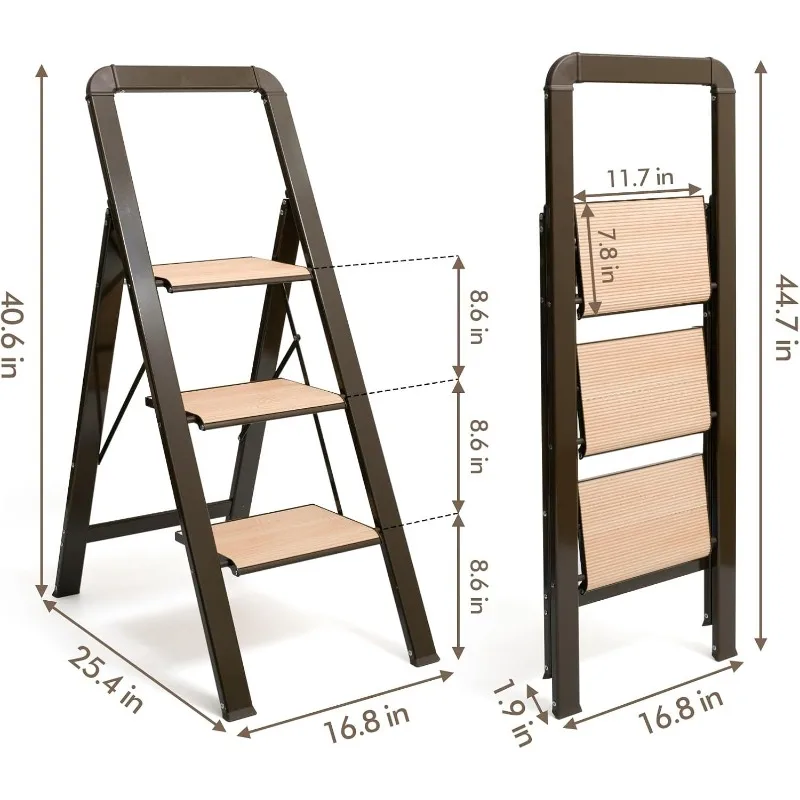 3 Step Ladder Folding Step Stool for Adults Portable Folding Step Ladder with Anti-Slip Pedals for Home,Kitchen,Office