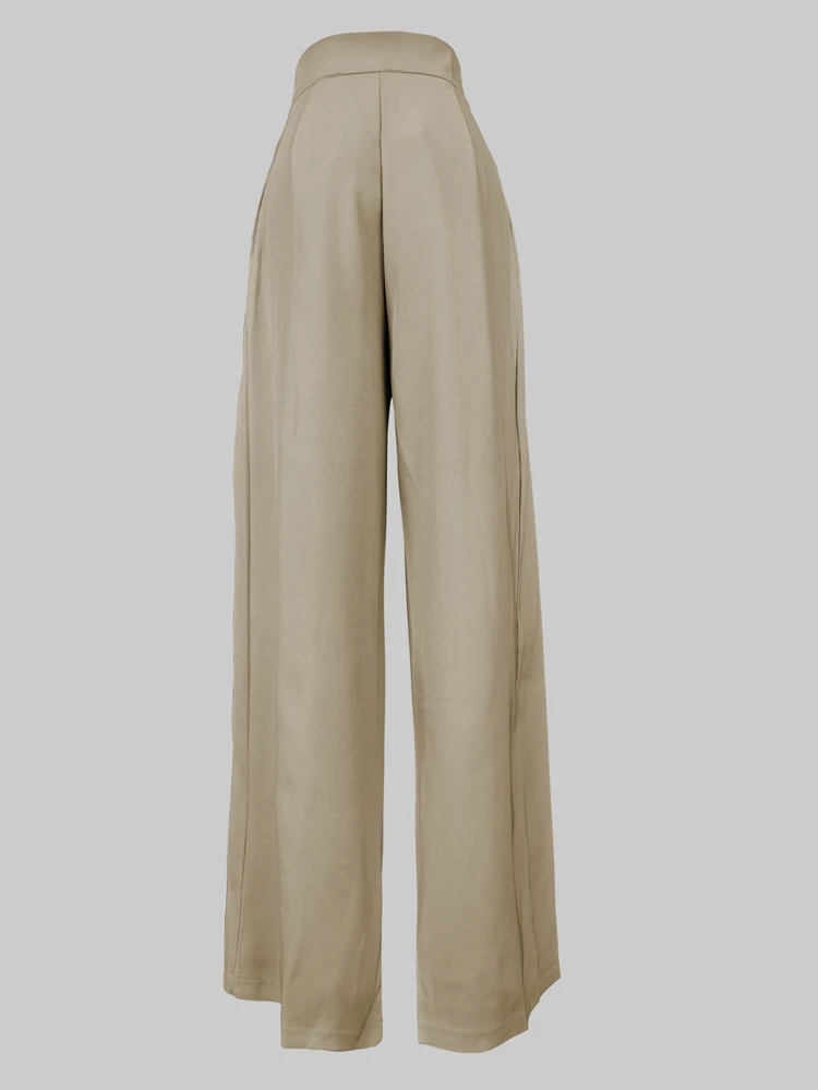 Yeezzi feminino elegante cor sólida plissado calças de perna larga 2024 novo outono solto casual calças de cintura alta bottoms sem cinto