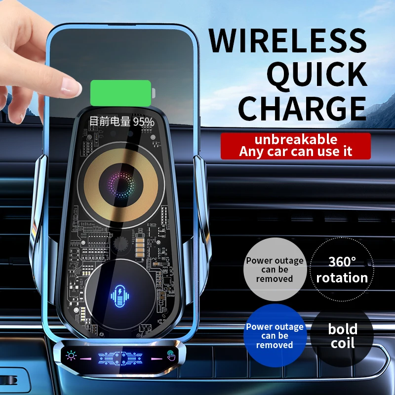 Wireless Car Phone Holder 15W Fast Charger Touch Sensing Transparent Panel Car Air Vent Phone Stand Barcket Universal Stand