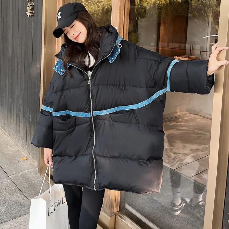 Winter New Women's Down Cotton Jacket Loose Splicing Cowboy Oversized Jacket