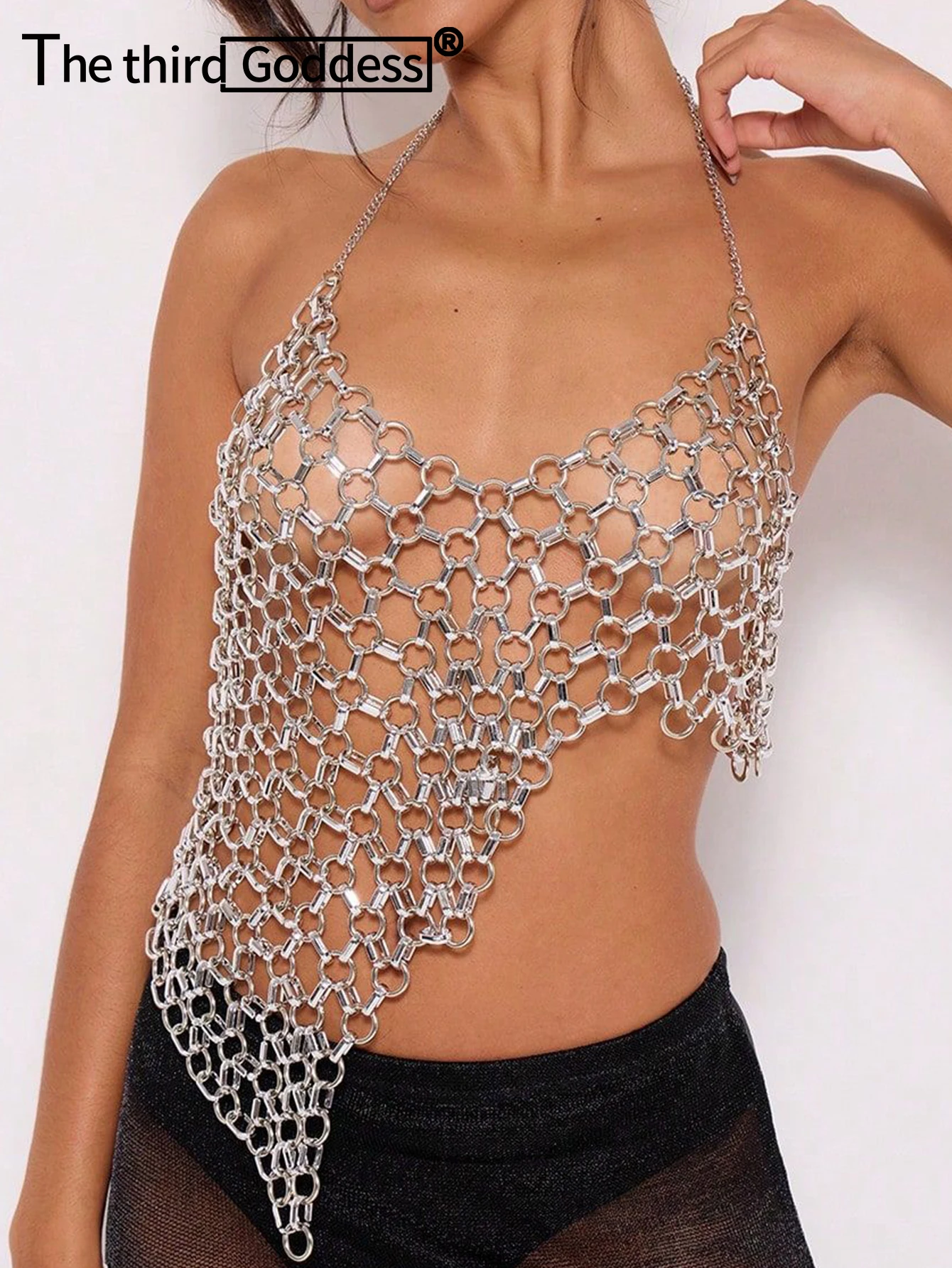 Sexy Y2K Clothes Metal Rhinestone Corset Crop Top Women Summer See Through Beach Halter Tank Top Cropped Hotwife Club Party Tops