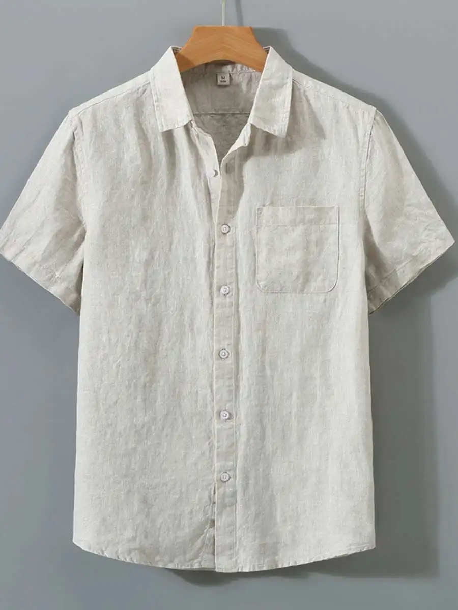 

Новая мужская летняя тонкая дышащая легкая рубашка из льна однотонного цвета в стиле ретро с квадратным воротником