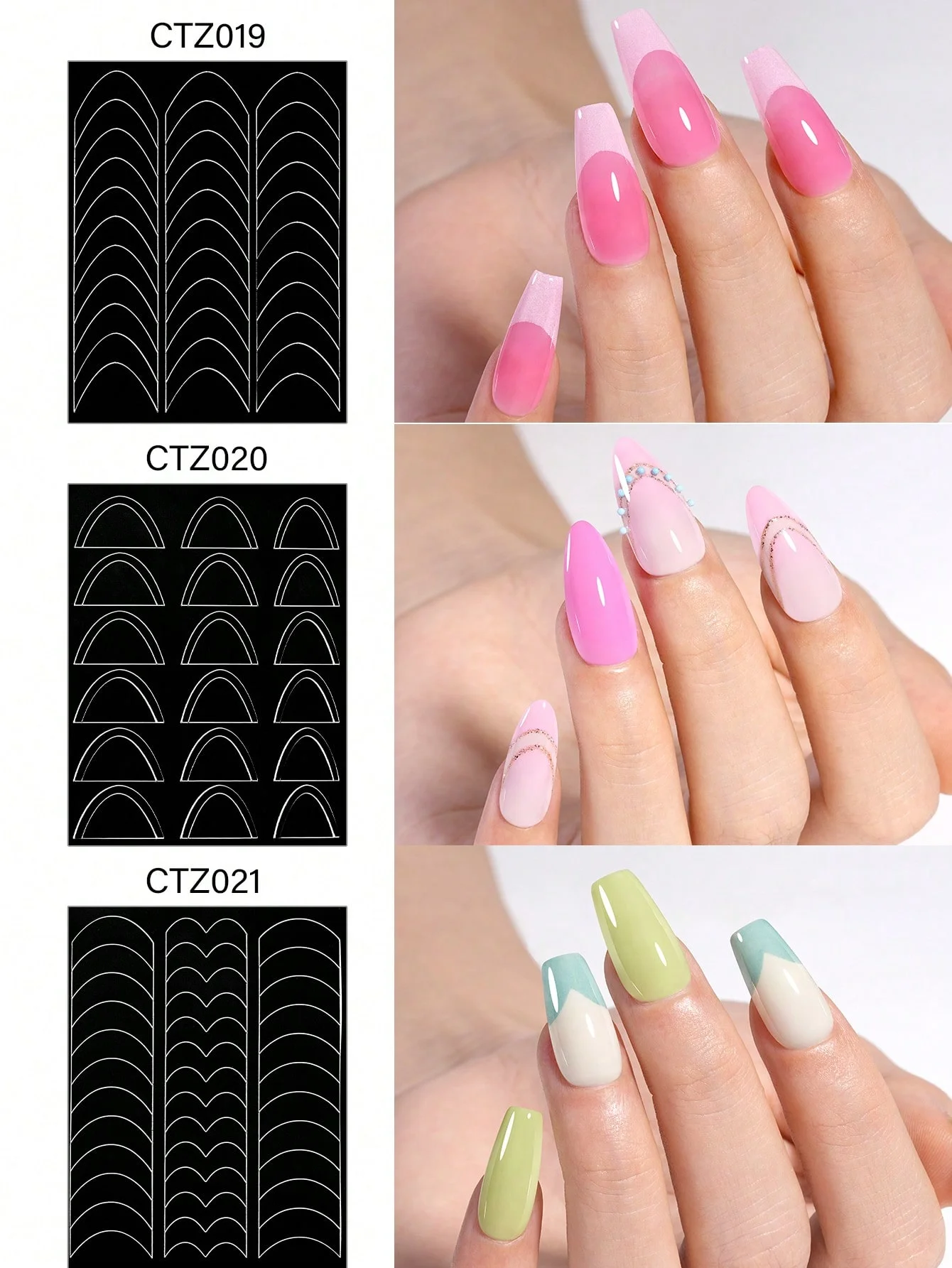 1 PC 6 สไตล์ Hollow OUT เล็บฝรั่งเศสเล็บสติกเกอร์ศิลปะ,V-Shaped Strip-ประเภทการออกแบบที่เรียบง่าย Self-Adhesive เคล็ดลับเล็บคู่มือ Frenc