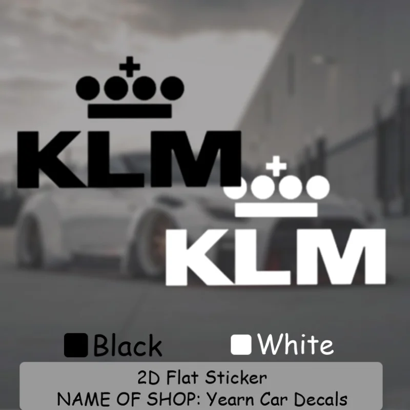 قطعة واحدة من ملصقات شعار KLM (أسود/أبيض)، تاج ومتقاطع فوق حروف "KLM" - شارات فينيل شفافة أنيقة ولافتة للنظر