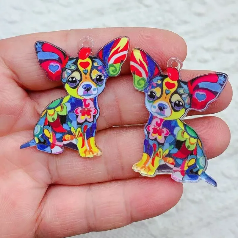 10pcs Bohemian style colorful acrylic Chihuahua dog pendant DIY jewelry accessories suitable for necklaces earrings and keychain