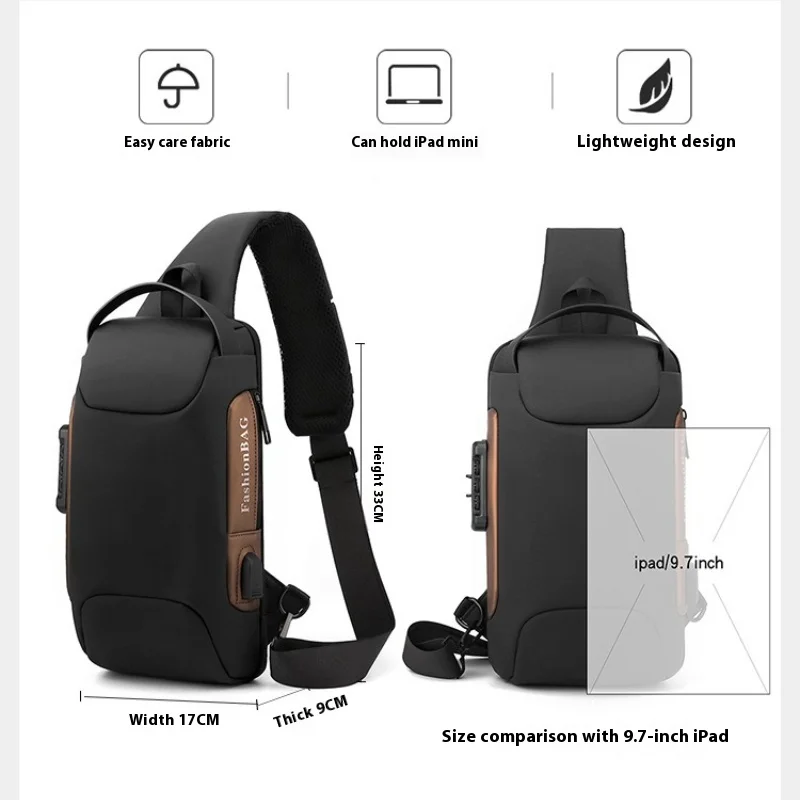 Locomotive Bag Men's Trend Messenger Motorcycle Riding Bag Anti-theft Password Lock Messenger Breast Bag