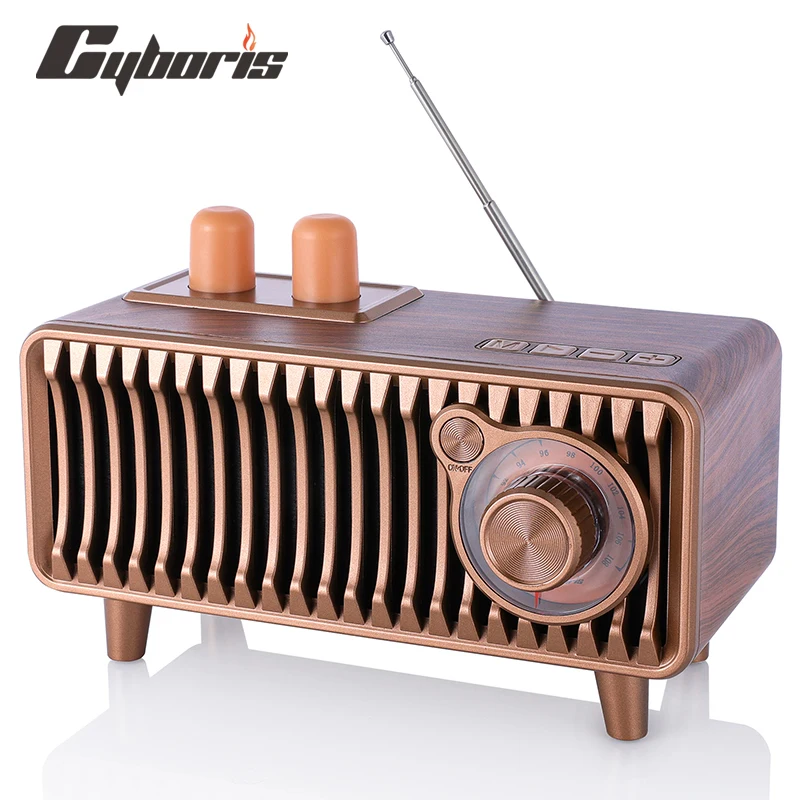 CyborisT7 20W Retro Bluetooth Speaker Radio Walnut Wood Vintage Rotary FM Radio Dual Speakers Stereo Support USB/TF/AUX Player