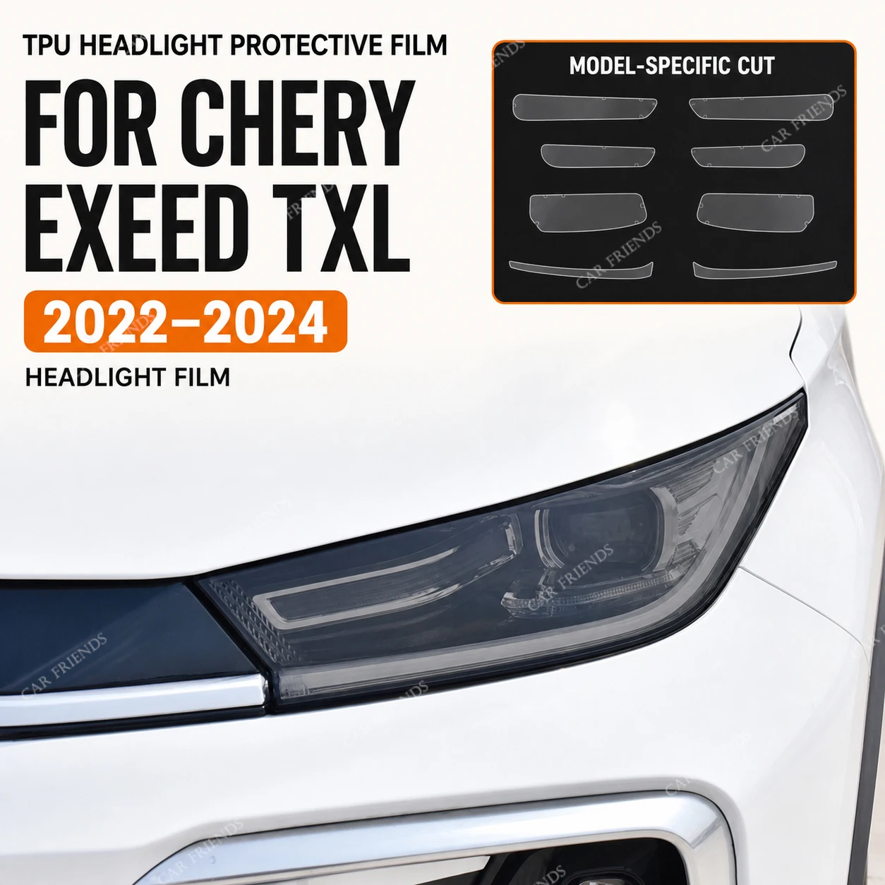 For CHERY EXEED TXL 2022-2024 Car Custom Fit Anti-scratch TPU Front Headlight Protective Cover Film Tint Sticker Model