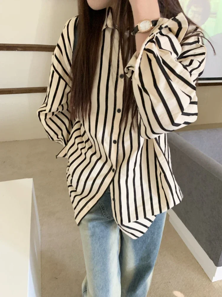 Shirts Women Striped Spring Fashion Tender Simple Simple Daily All-match Turn-down Collar Chic Charming Youthful Long Sleeve New