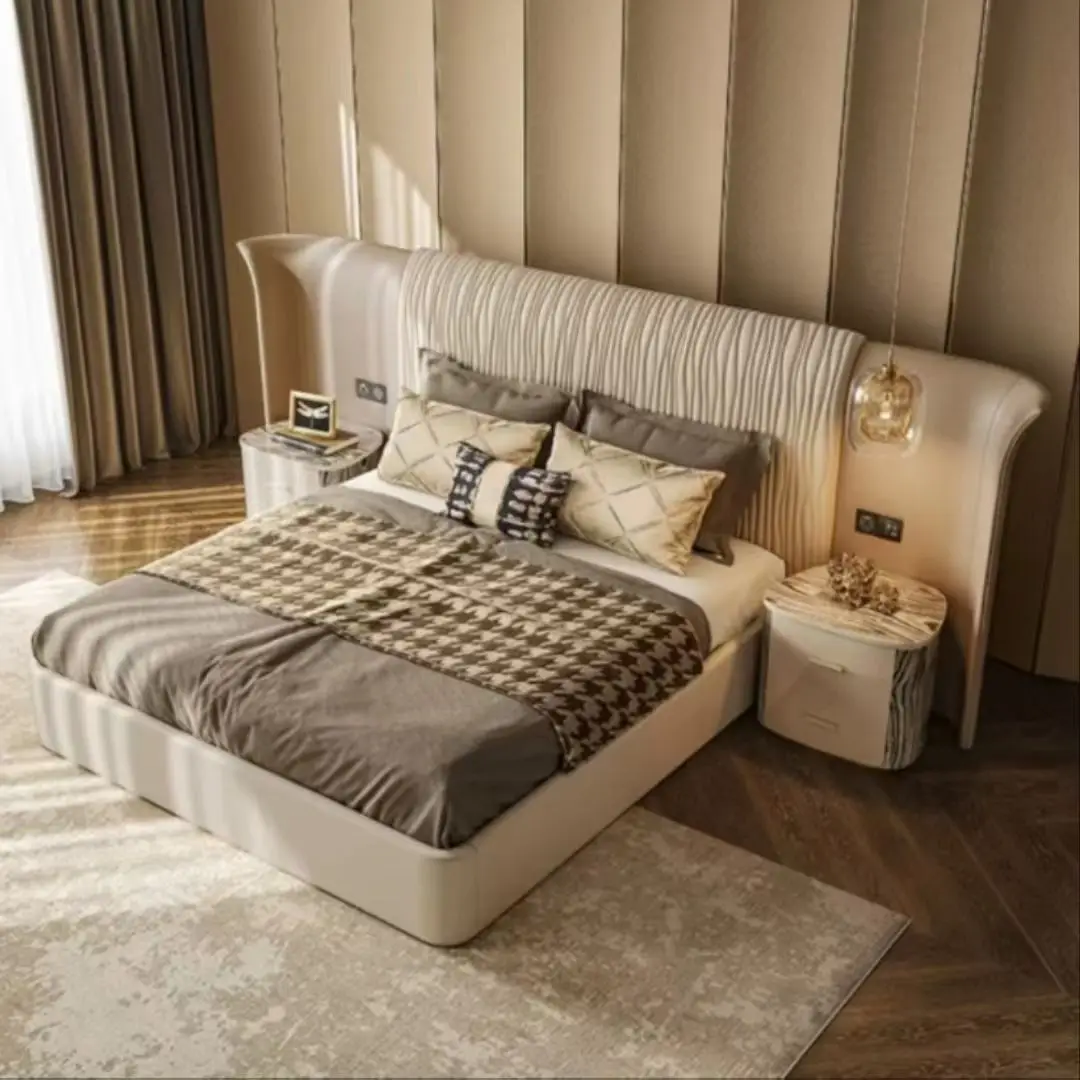 Master bedroom high-end atmosphere modern leather bed all green leather leather bed