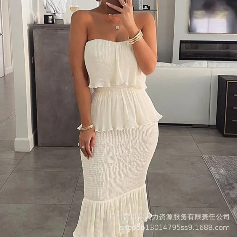 Women Spring Summer Dress Sheath Solid Color One-character Collar Sleeveless Casual Fashion Sexy Comfortable Regular Standard
