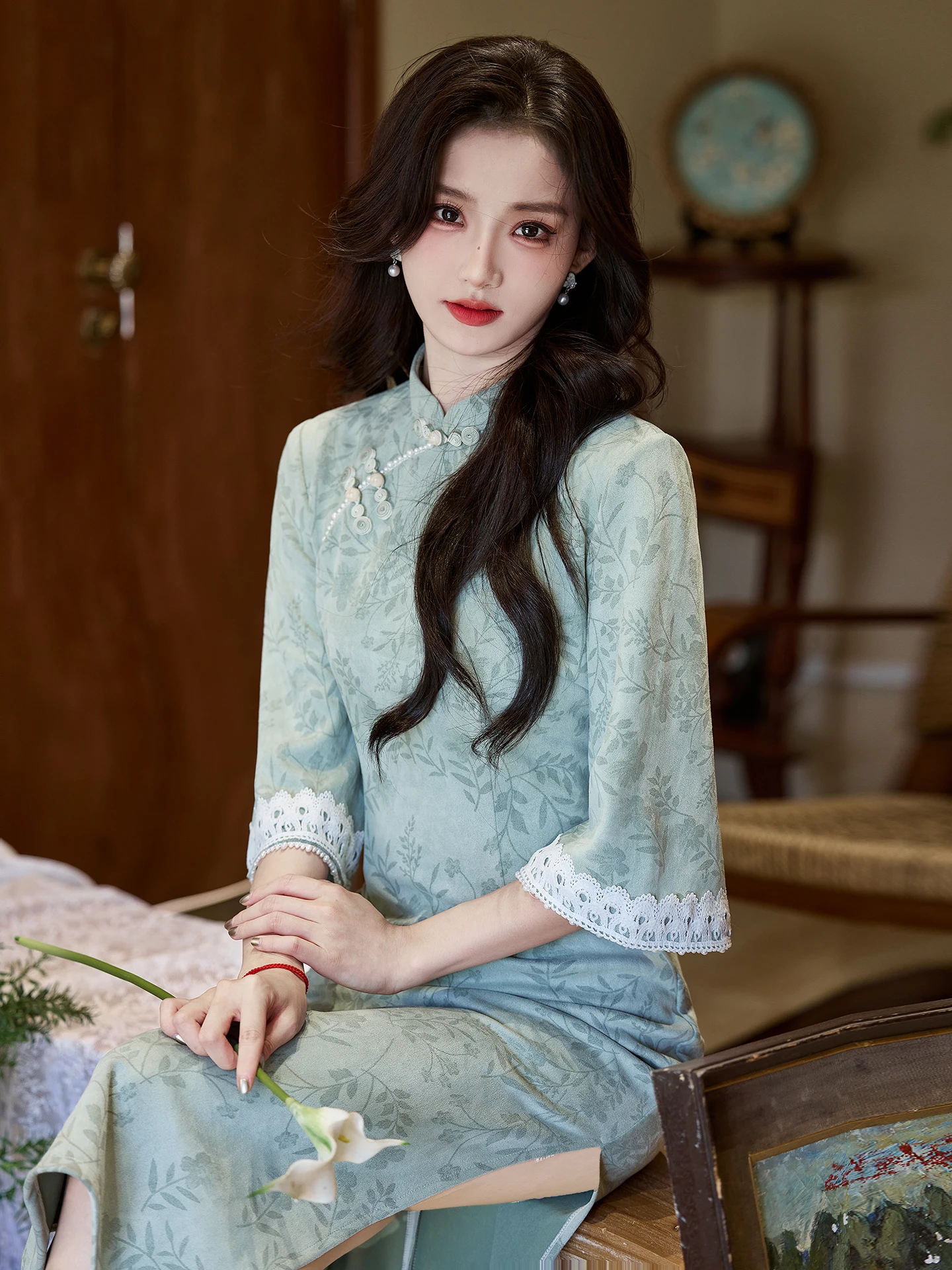 ele-velvet-dr-women's-traditional-chinese-sle-mid-sve-midi-dr-daily-wear-spring-winter-low-slit