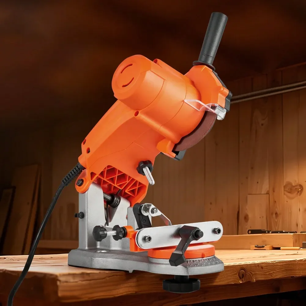 

Заточное устройство для цепей бензопил, 85 Вт, 5000 об/мин, профессиональный инструмент для заточки цепей бензопил с 2 шлифовальными кругами и LED-подсветкой