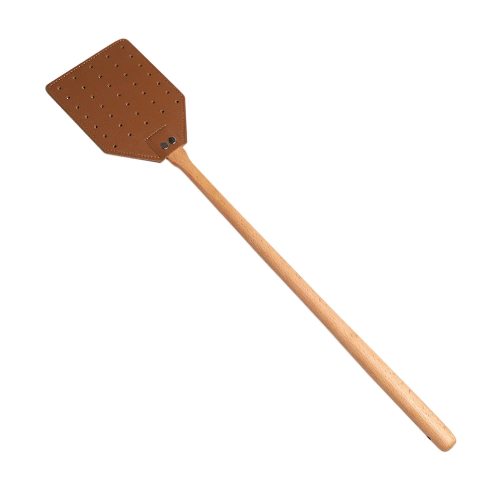 Manual PU Leather Fly Swatter Handheld Mosquito Swatter With Wooden Handle Durable Fly Swatters For Home Indoor Outdoor Garden