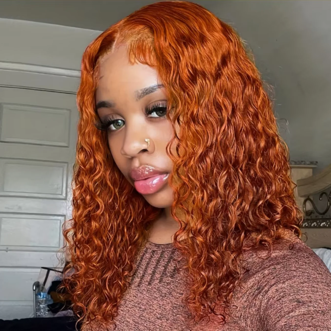 Peluca Bob de cabello humano naranja jengibre con encaje 13x4 prearrancado con pelo de bebé aspecto Natural textura rizada ondulada de agua voluminosa para