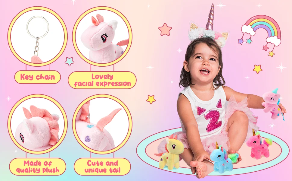 4-24pcs Mini Plush Unicorn Stuffed Animals Unicorn Party Favors Bulk Toys DIY Plush Keychain Stuffed Animal for Kids Party Favor