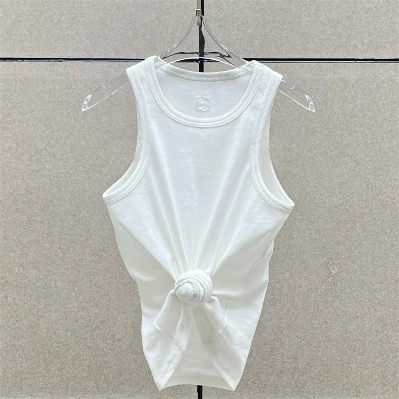 

Women t-shirts New twisted flower knotted sleeveless top for summer 2025 Elastic slim pure cotton women's vest corset crop top