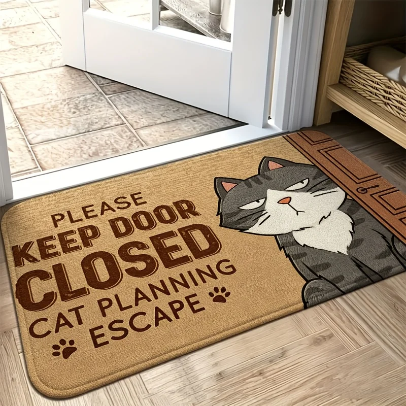 Funny Cat Keep Door Closed Mat Welcome Doormat for Pet Lovers Entrance Mat Bathroom Rug