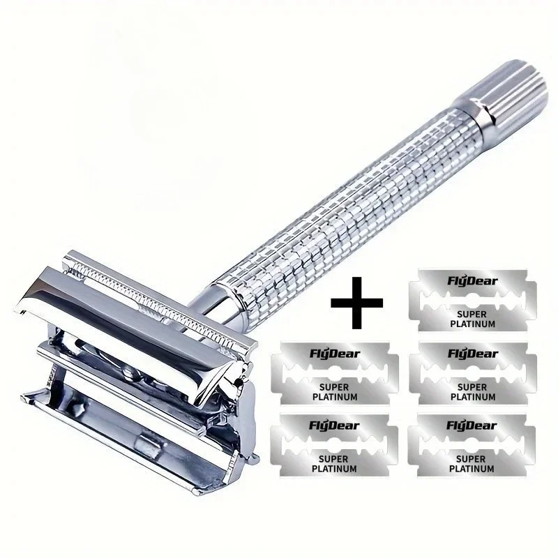 Razor Stainless Steel Double-blade Razor Razor Razor Old Fashioned Razor Manual Shaving for Men Only 1knife Holder/With Blades