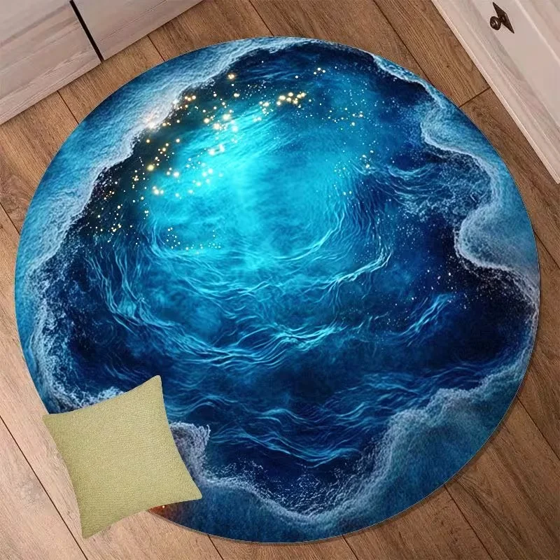 2D Waterfall Cave Round Rug Non‑Slip Illusion Scenery Floor Mat Office Chair Bedroom Living Room Decor Soft Circle Carpet