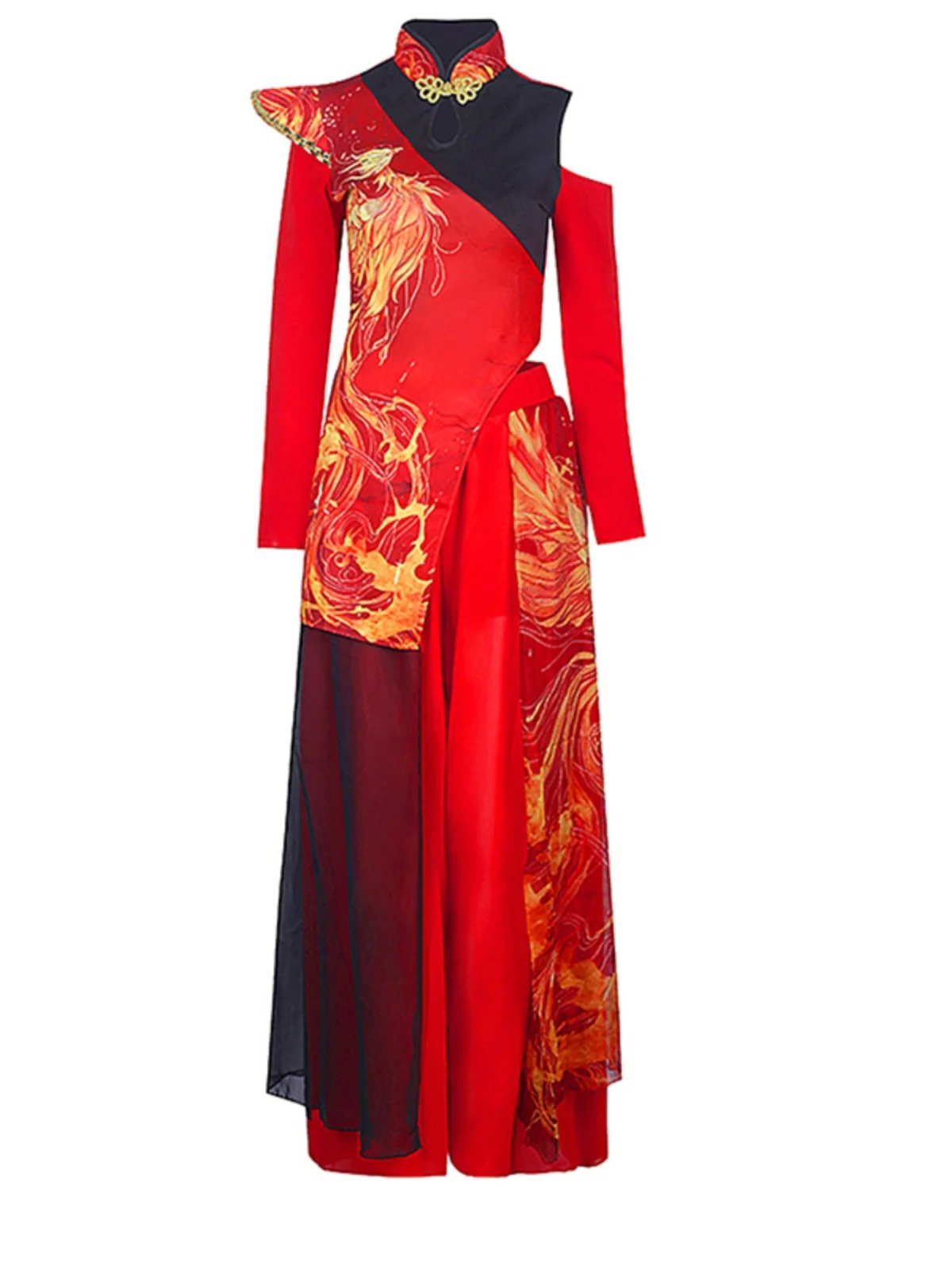 Red National Trend Dance Costume Stage Performance Drumming Outfit Year End Show Jazz Dance New Arrival Women's Ethnic Wear view 5