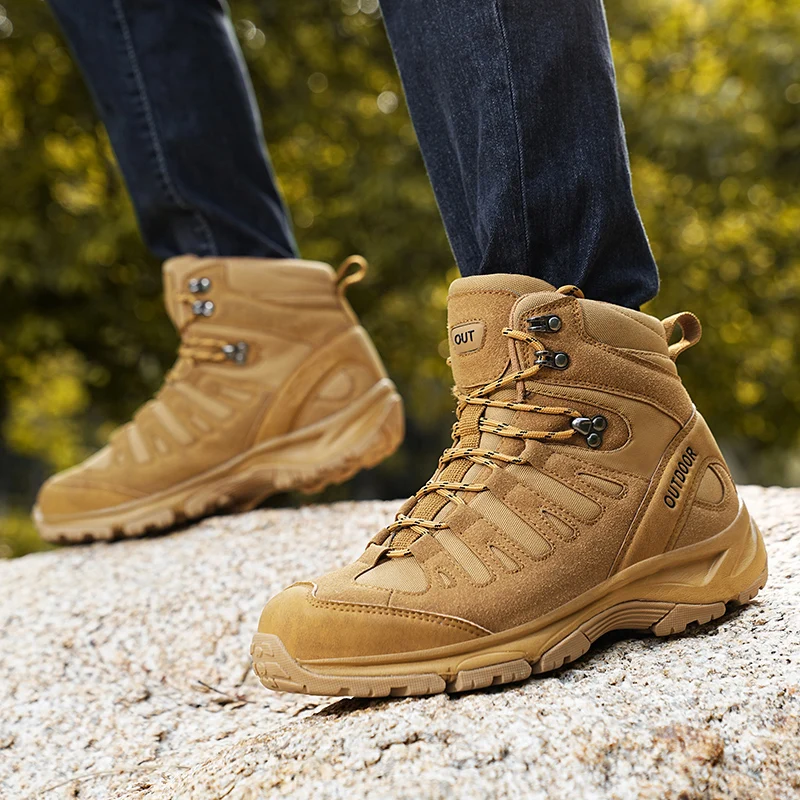 High-top Men's Hiking Boots Outdoor Field Combat Training Shoes Anti-slip Trekking Hunting Sneakers Waterproof Casual Work Boots